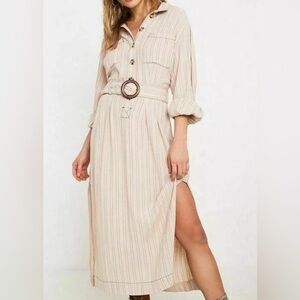 FREE PEOPLE Audrey Cream Stripe Midi Dress XS Cottagecore Cowboy Couture